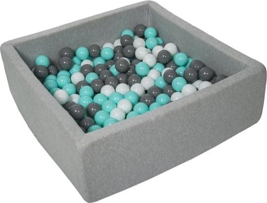 Piscina de bolas 90x90 cm com 300 bolas branco cinzento turquesa