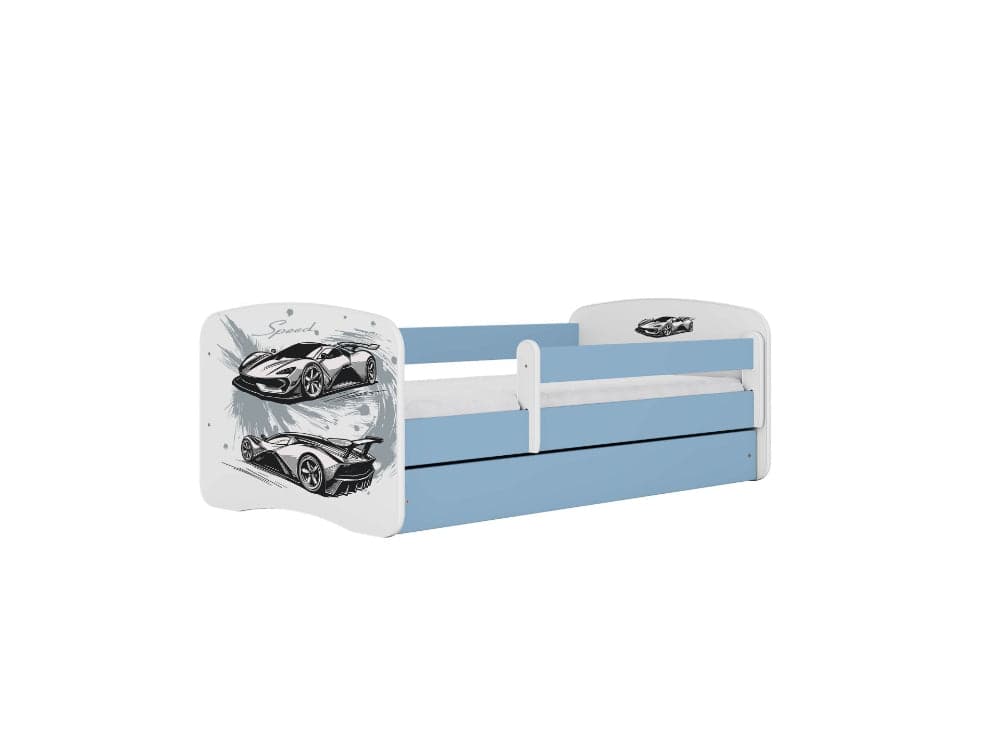 Cama 160 x 80 cm Kocot Kids com gaveta e colchão BabyDreams Sports Car Blue