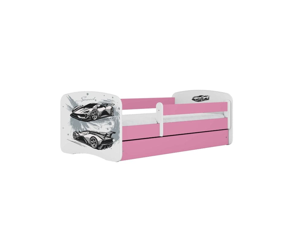 Cama 140 x 70 cm Kocot Kids com gaveta e colchão BabyDreams Sports Car Pink