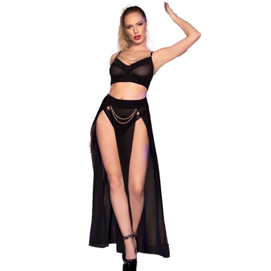 Chilirose Conjunto Lingerie Sexy com Correntes Douradas CR 4672 S
