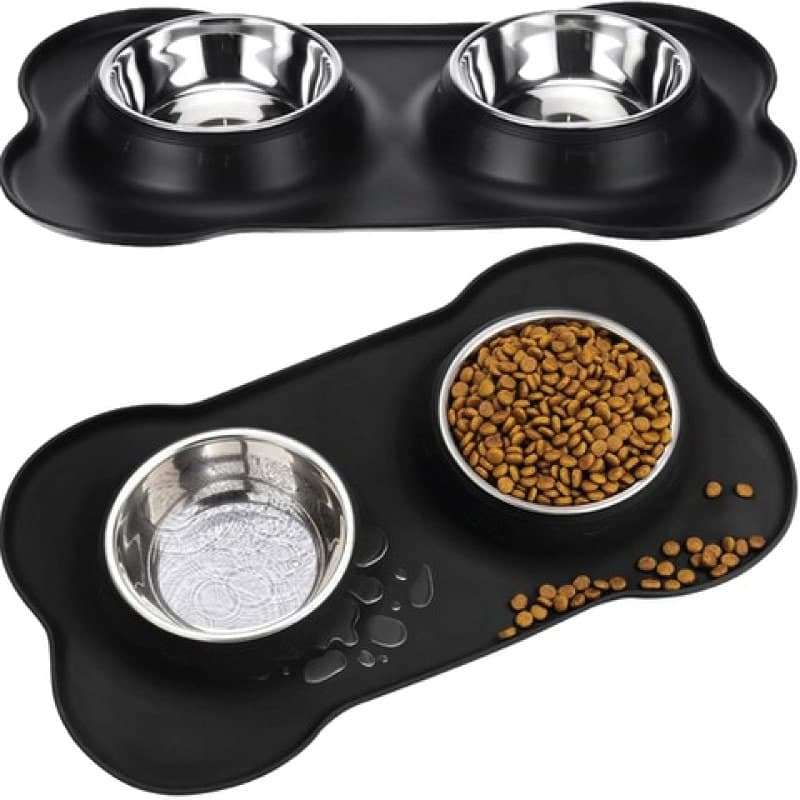 Tigela Dupla de Alimentação para Gatos ou Cães (350ML) com Base em Silicone
