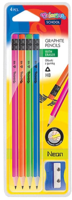 Colorino Blister 4 Lápis Hexa Neon HB com Borracha + Afia