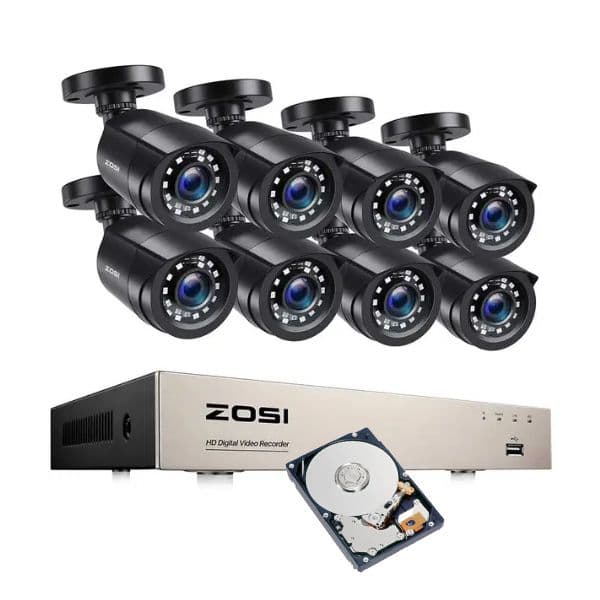 Zosi Kit Vigilância 8 Câmaras Pretas com Disco HDD 1 Tb para Gravação Imagens