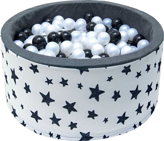 Piscina de bolas 90x40 cm com 200 bolas padrão estrelas preto e perolado