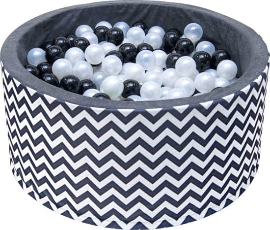 Piscina de bolas 90x40 cm com 200 bolas padrão zebra preto branco cinzento