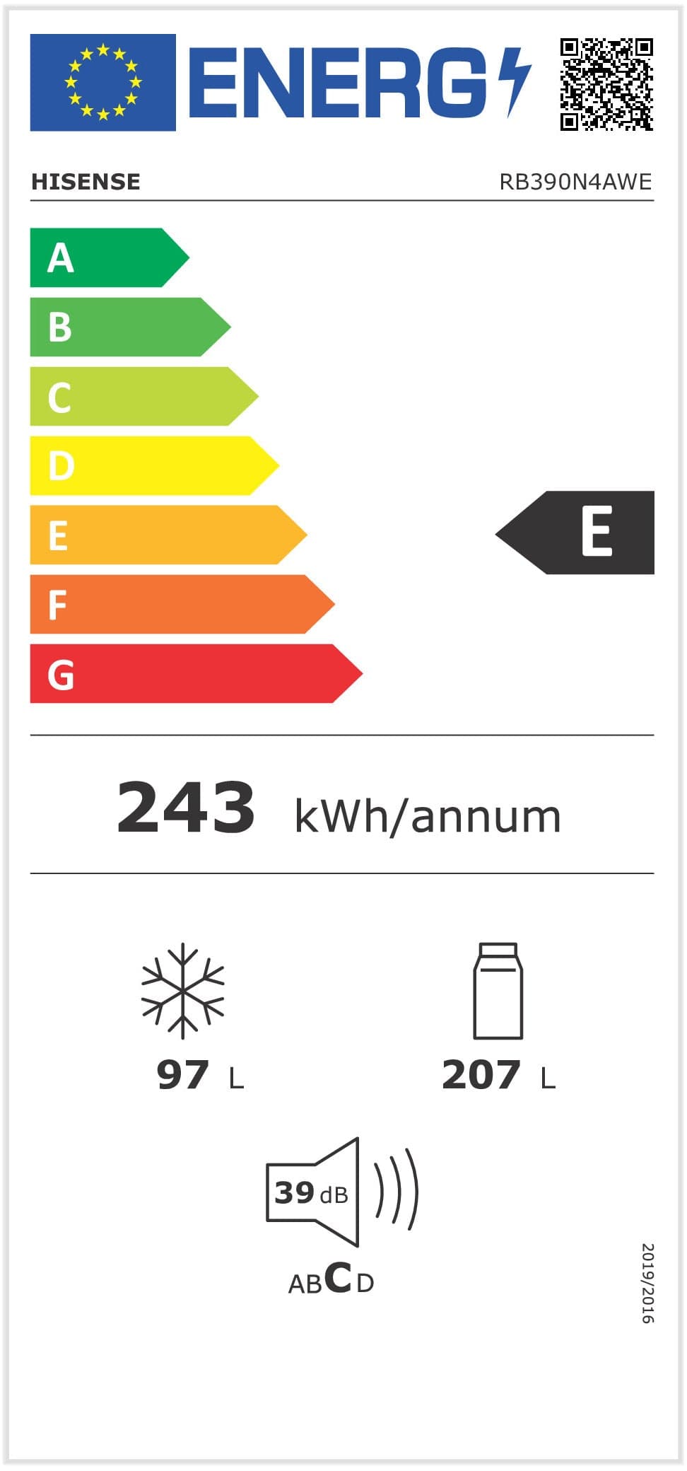Frigorífico Combinado Hisense RB390N4AWE | 304L, No Frost, Branco