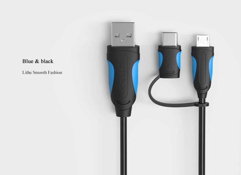 Cabo Vention de Dados Micro USB / USB-C para USB 2 em 1 (1m)