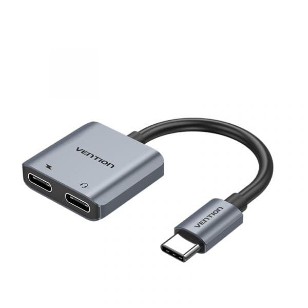 Vention Conversor USB-C Macho para 2x USB-C Fêmea Áudio e Carga BGZHA Cinza