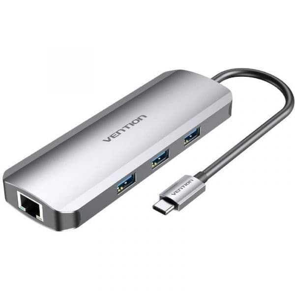 Vention TOLHB Docking USB-C para 1xHDMI/3xUSB3.0/1xUSB-C PD100W/1xRJ45/1xJack3,5 Cinzento