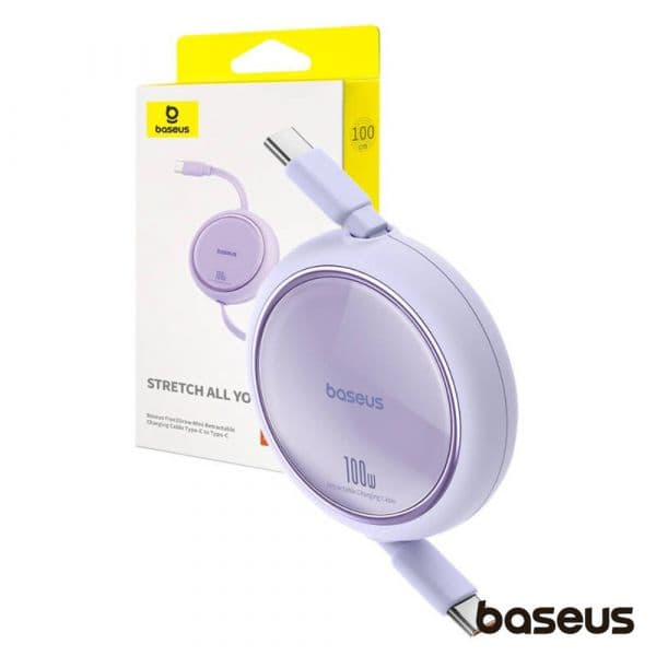 Baseus Free2Draw Mini Cabo Retrátil USB-C para USB-C PD 100W 1m Roxo