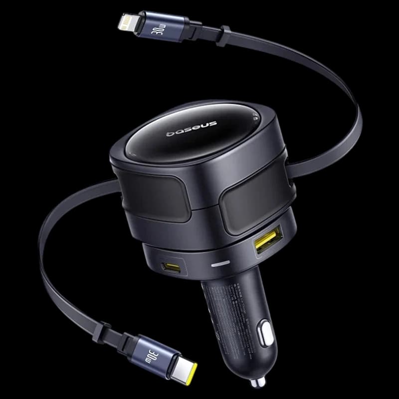 Carregador de Isqueiro Baseus Enjoyment Max 90W com cabos USB-C+Lightning e portas USB-A+USB-C