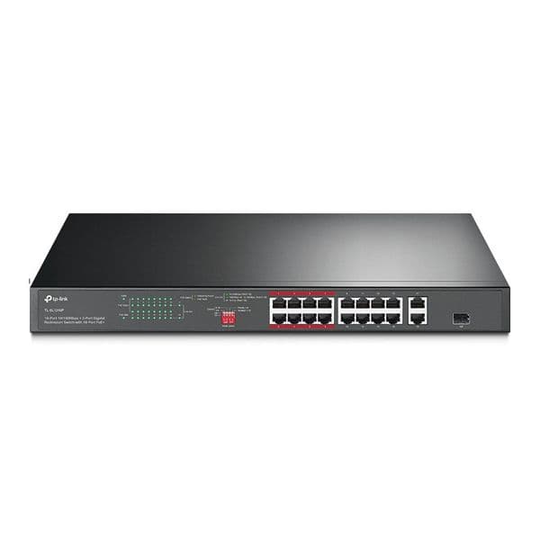 TP-Link Switch de Rede 16 Portas 10/100Mbps PoE+ + 2x Gigabit + 1x SFP - TL-SL1218P