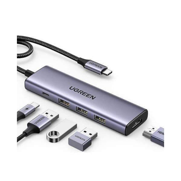 Ugreen CM511 Hub USB-C 5-em-1 HDMI 4K + 3x USB-A 3.0 + USB-C PD Preto/Cinzento
