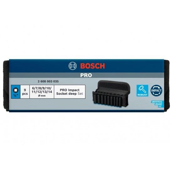 Pontas de aparafusar e chaves de caixa PRO Impact Socket Set, ¼", profundas, 9 peças refª 2608003035 BOSCH