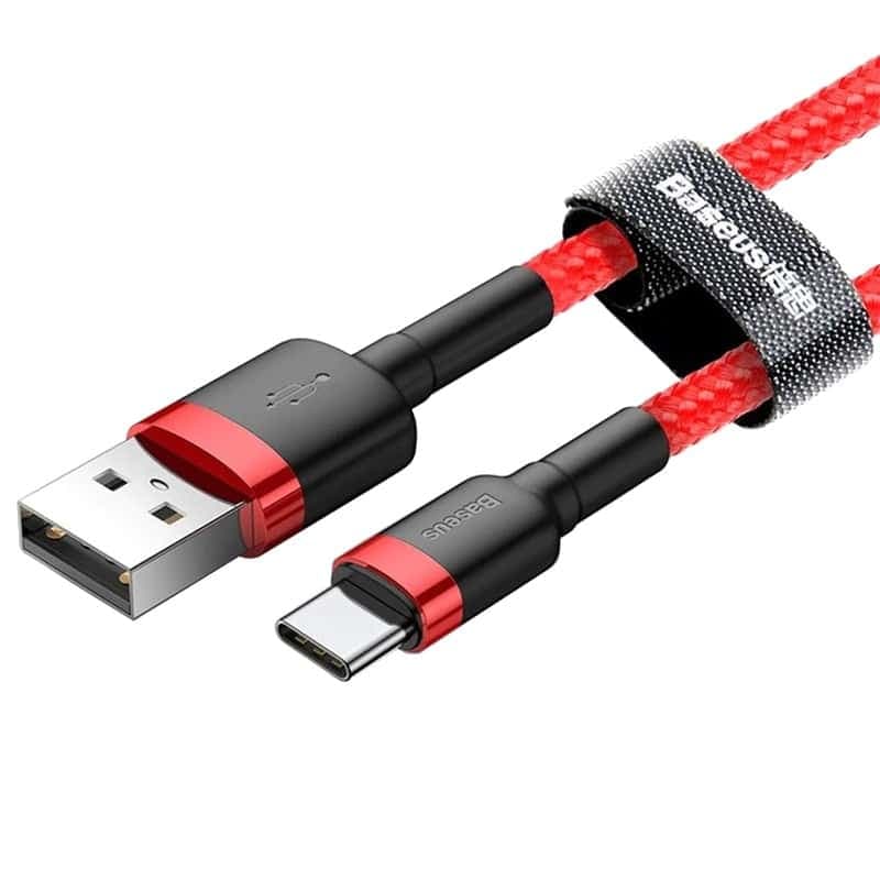 Baseus Cabo Cafule Durable Nylon Braided Wire usb / Usb-c QC3.0 3A 1M Red (CATKLF-B09)