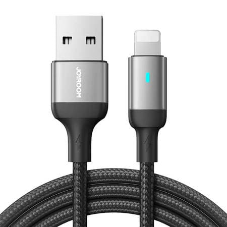 Cabo USB - Lightning 2.4A da Joyroom, série A10, 2 metros, preto (S-UL012A10)