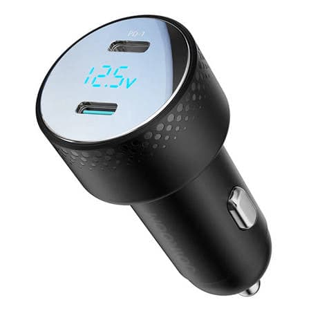Carregador de carro 2x USB C 70W com display LED Joyroom JR-CCD02 - preto