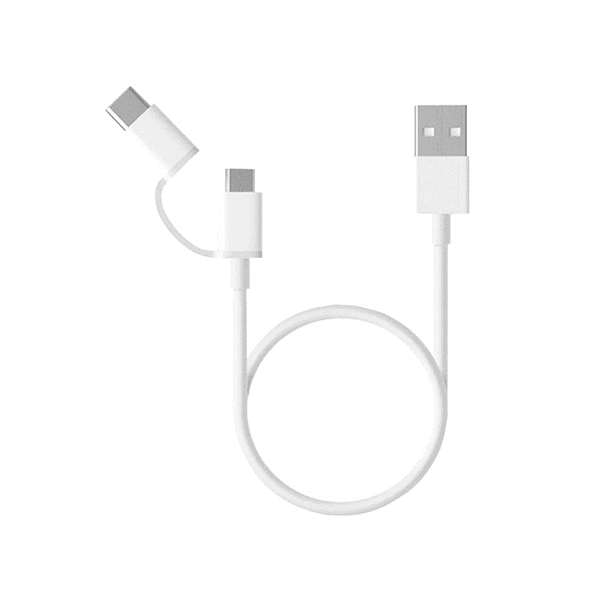 CABO XIAOMI MI 2 EM 1 USB MICRO TIPO C 30CM BRANCO