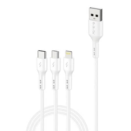 FONENG X36 CABO 3V1 USB NA USB-C LIGHTNING MICRO USB, 2.4 A, 2