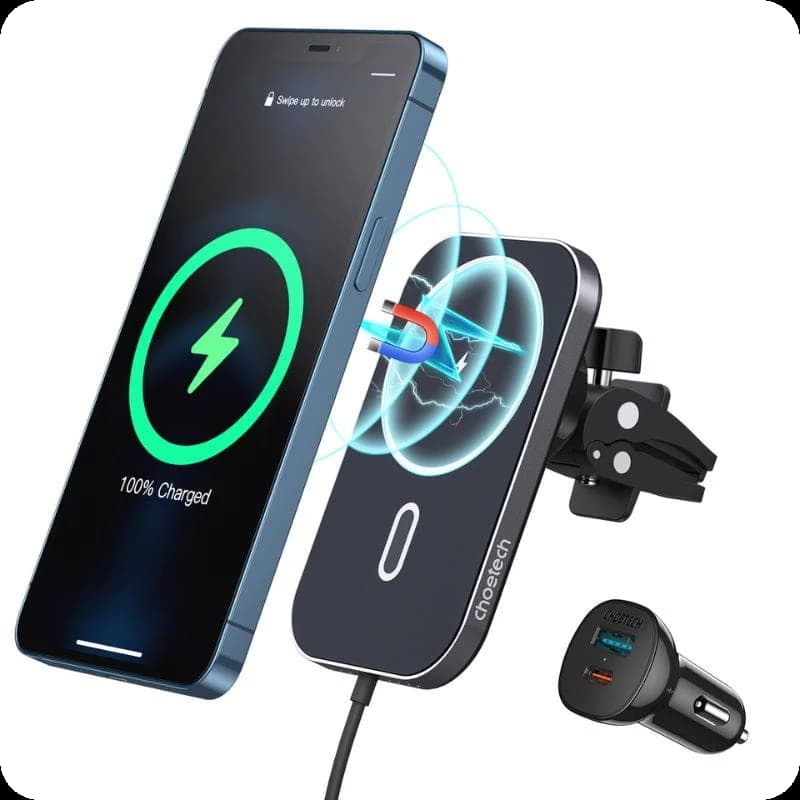 Choetech suporte magnético para carro e carregador indutivo Qi 15W (compatível com MagSafe) preto (T200-F)