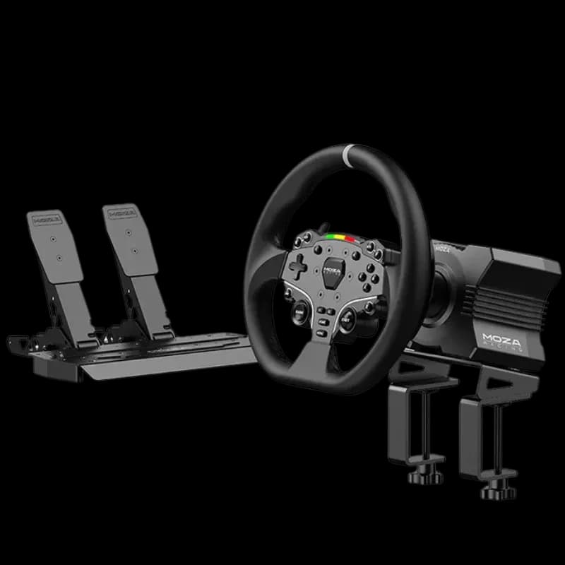 Conjunto MOZA Racing R5 ( Base Volante Direct Drive R5 + Volante ES + Pedais SR-P Lite + Suporte de Mesa R5)