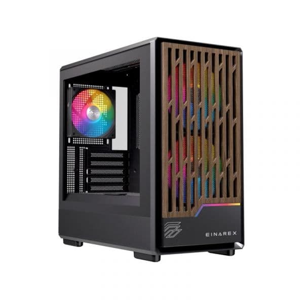 Einarex PULSE PM400 RGB Black Compacta Micro-ATX Vidro Temperado com Frente em Madeira
