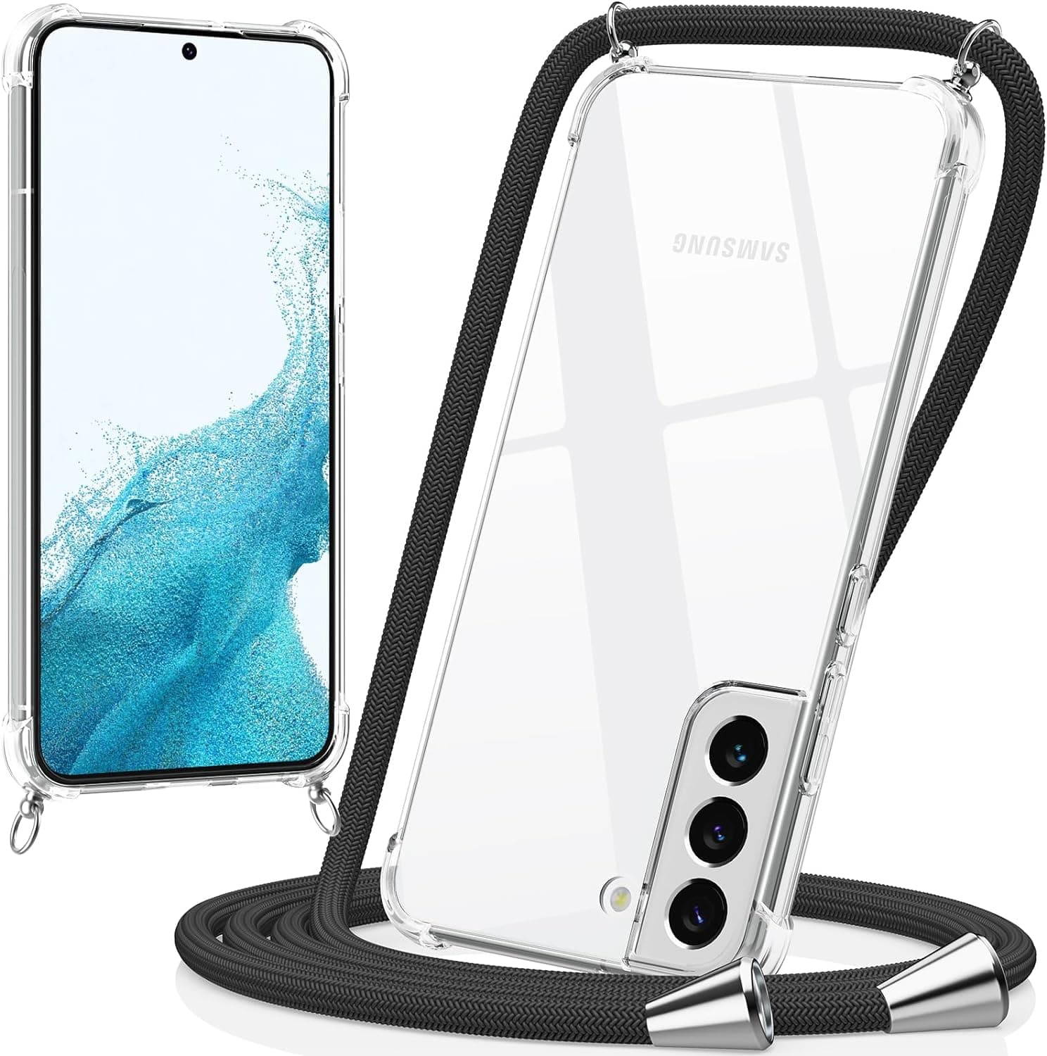 Capa Silicone Transparente Samsung S21FE Cordão Preto