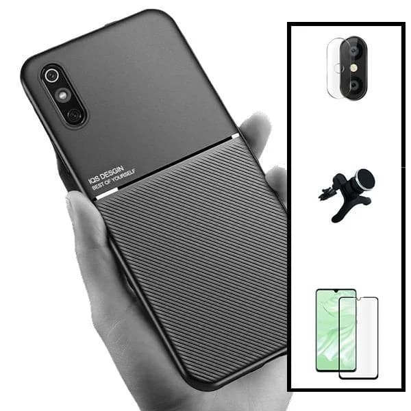 Kit Capa Magnetic Lux + 5D Full Cover + Película de Câmara Traseira + Suporte Magnético de Carro Reforçado para Xiaomi Redmi 9A Sport