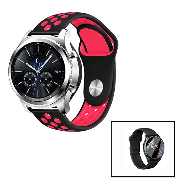Kit Bracelete SportyStyle + Película de Hydrogel para Amazfit GTR 3 - 47mm - Preto / Vermelho