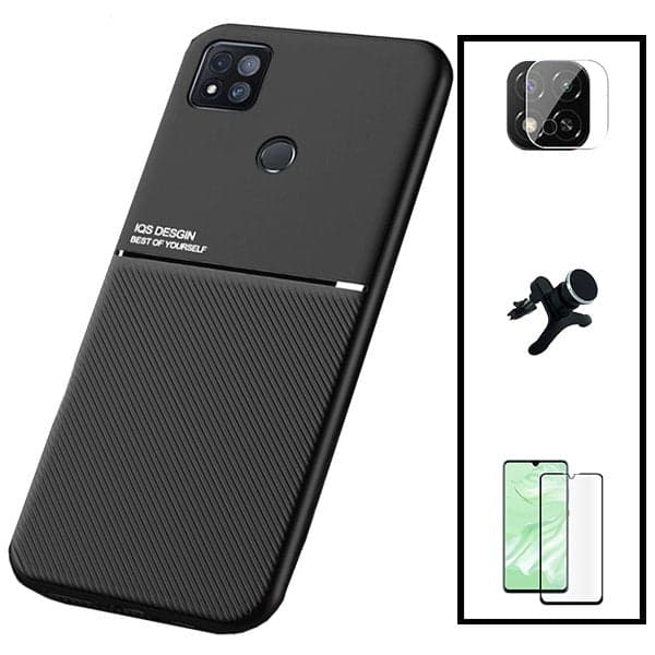 Kit Capa Magnetic Lux + 5D Full Cover + Película de Câmara Traseira + Suporte Magnético de Carro Reforçado para Xiaomi Poco C31