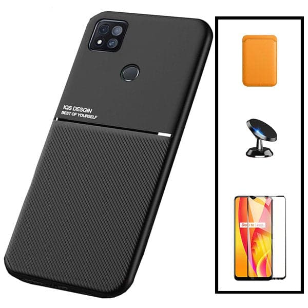 Kit Capa Magnetic Lux + Magnetic Wallet Laranja + 5D Full Cover + Suporte Magnético de Carro para Xiaomi Poco C31