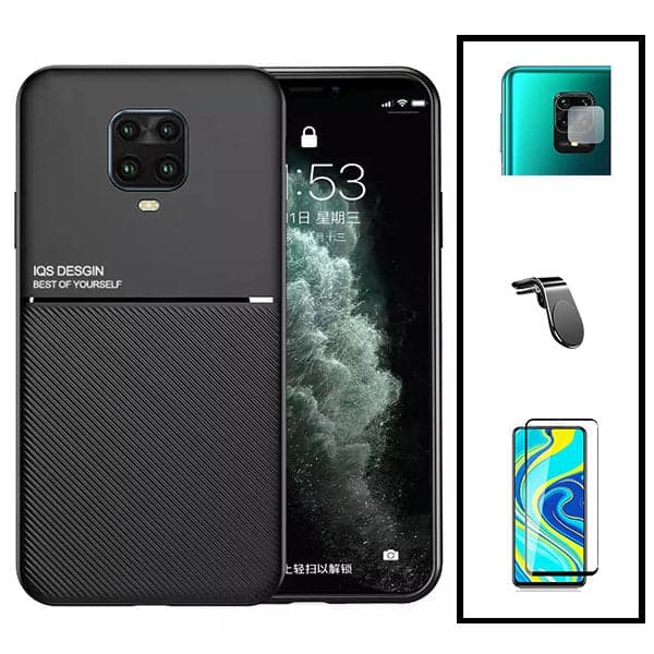 Kit Capa Magnetic Lux + Anti-Spy 5D Full Cover + Película de Câmara Traseira + Suporte Magnético L Safe Driving para Xiaomi Redmi Note 10 Lite