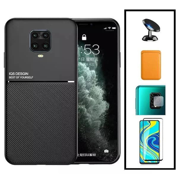 Kit Capa Magnetic Lux + Magnetic Wallet Laranja + 5D Full Cover + Película de Câmara Traseira + Suporte Magnético de Carro para Xiaomi Redmi Note 10 Lite