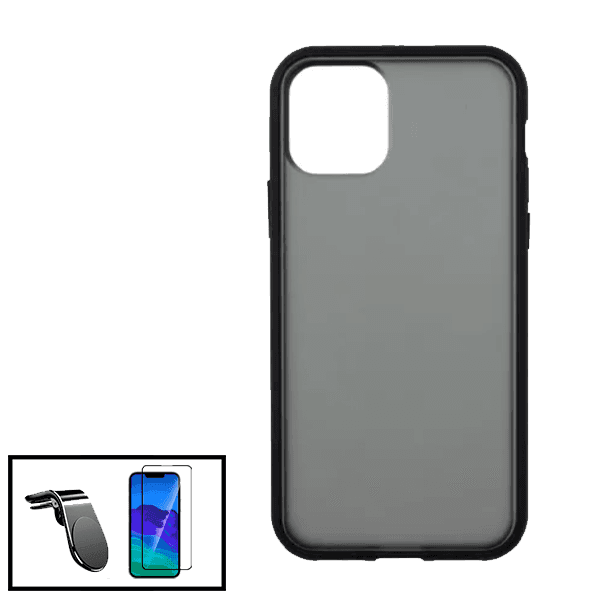 Kit Capa Anti Choque Protection Fumê + Película 5D Full Cover + Suporte Magnético L Safe Driving Carro para Apple iPhone 13 Pro Max - Preto
