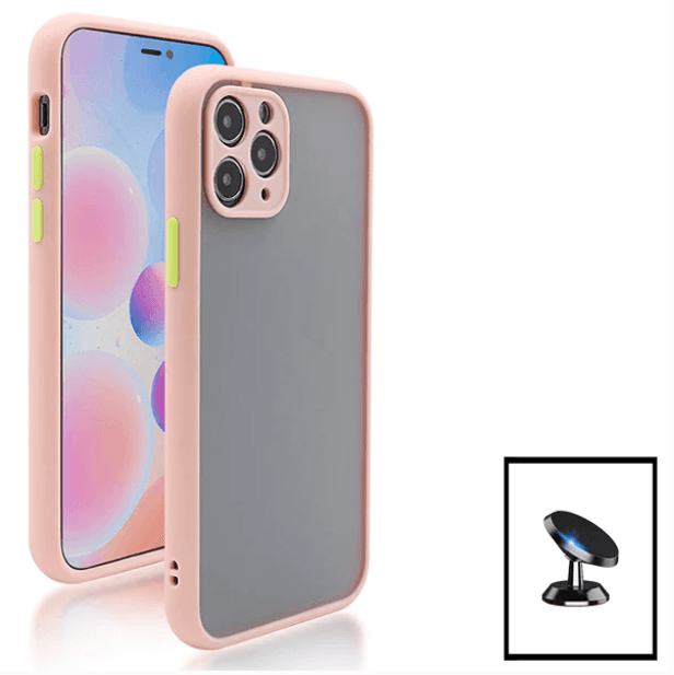 Kit Capa Anti Choque Camera Protection + Película 5D Full Cover + Suporte Magnético de Carro para Apple iPhone 13 Pro Max - Rosa