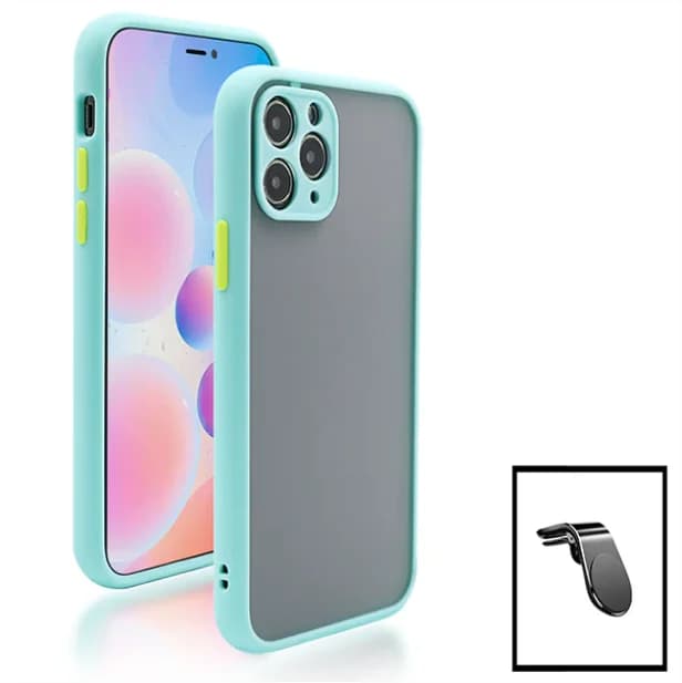 Kit Capa Anti Choque Camera Protection + Película 5D Full Cover + Suporte Magnético L Safe Driving Carro para Apple iPhone 13 Pro Max - Azul Claro