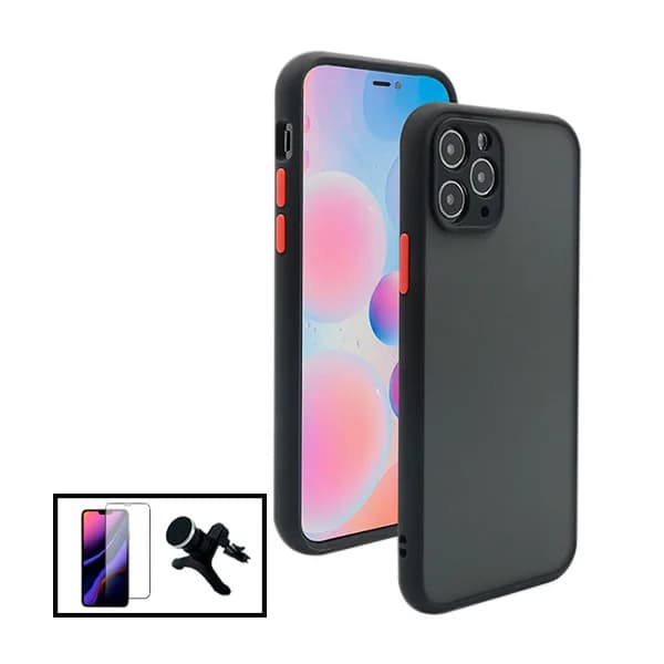 Kit Capa Anti Choque Camera Protection + Película 5D Full Cover + Suporte Magnético Reforçado de Carro para Apple iPhone 13 Pro Max - Preto