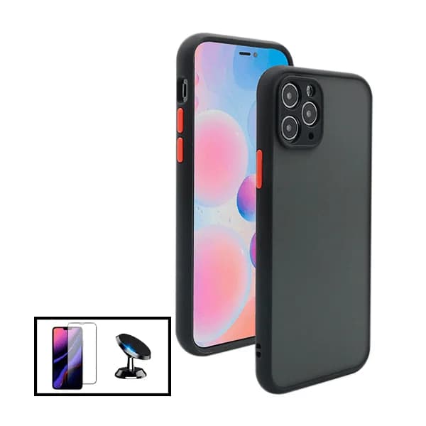 Kit Capa Anti Choque Camera Protection + Película 5D Full Cover + Suporte Magnético de Carro para Apple iPhone 13 - Preto