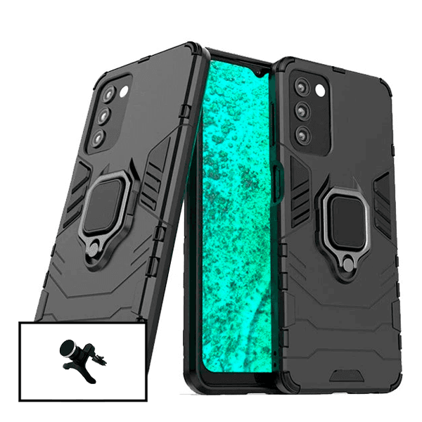 Kit Suporte Magnético de Carro Reforçado + Capa 3X1 Military Defender para Samsung Galaxy A03s