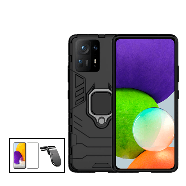 Kit Vidro Premium Full Cover + Capa 3X1 Military Defender + Suporte Magnético L Safe Driving Carro para Xiaomi Mix 4