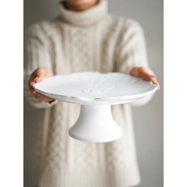 Ceramor Cerâmica Prato de Bolo com Pé Papoila Branco