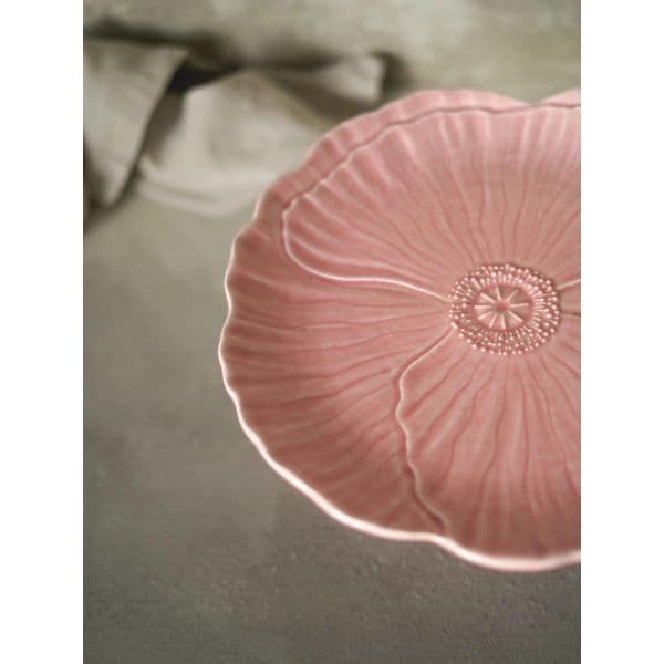 Ceramor Cerâmica Prato de Bolo com Pé Papoila Rosa