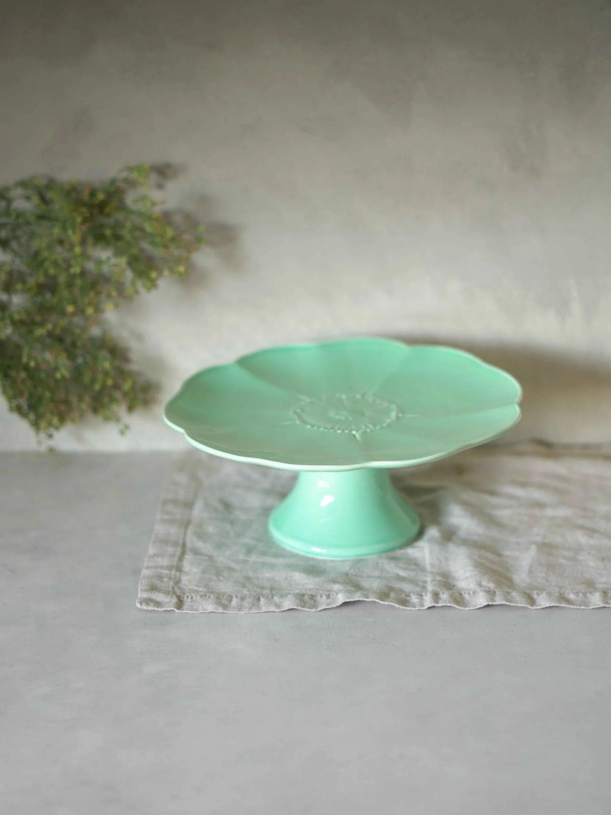 Ceramor Cerâmica Prato de Bolo com Pé Flor Azul Bebé