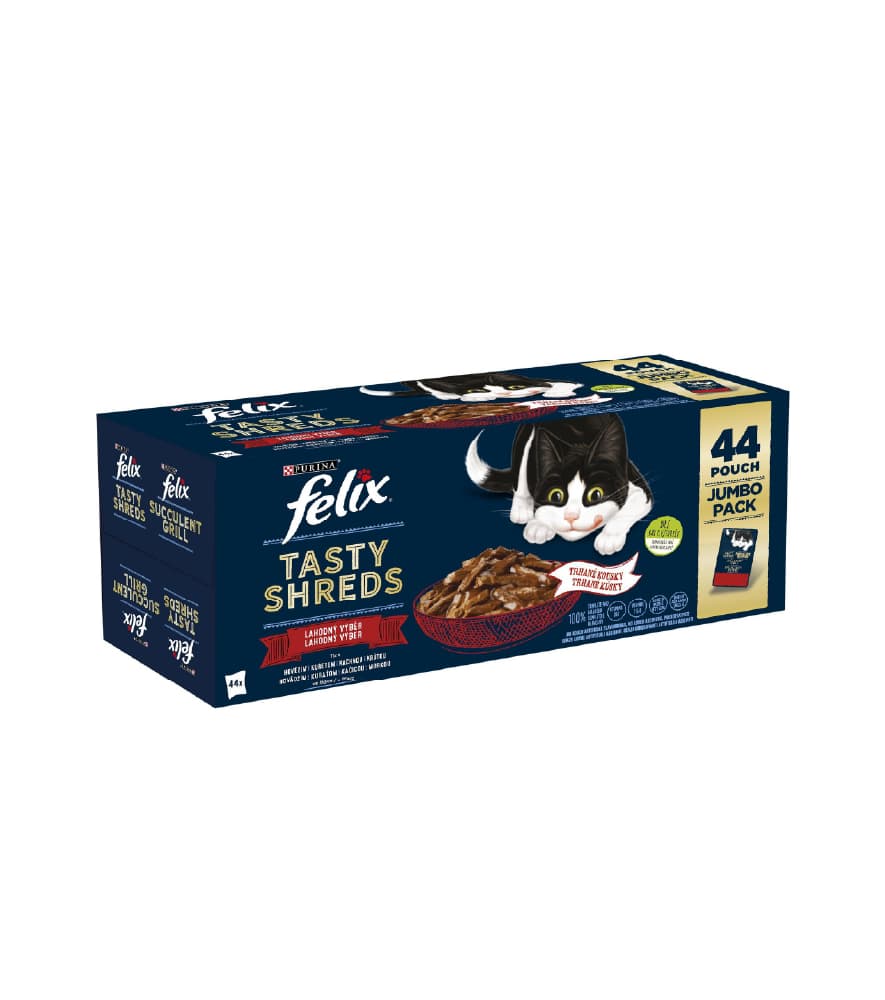 Ração Húmida Purina Felix Tasty Shreds 44 x 80 g Seleção de Carne