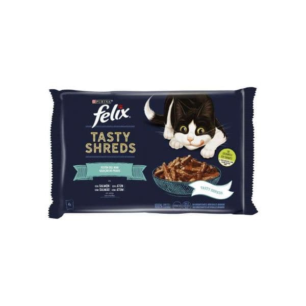 Ração Húmida Purina Felix Comida Húmida Tasty Shreds Salmão E Atum 4x80g