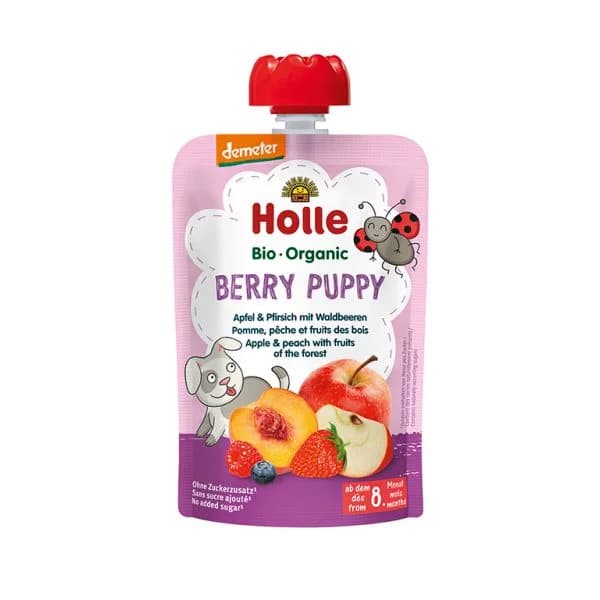 Holle Bio Puré Saqueta Maçã, Pêssego e Frutos Vermelhos 8M+ 100g