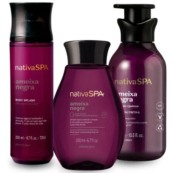 O Boticário Body Splash Nativa Spa Ameixa Negra 200ml + Loção Hidratante Corporal Nativa Spa Ameixa Negra 400ml Coffret (Original)