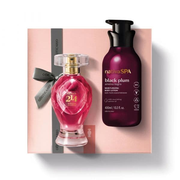 O Boticário Botica 214 African Sunrise Eau de Parfum 75ml + Loção Hidratante Corporal Nativa Spa Ameixa Negra 400ml Coffret