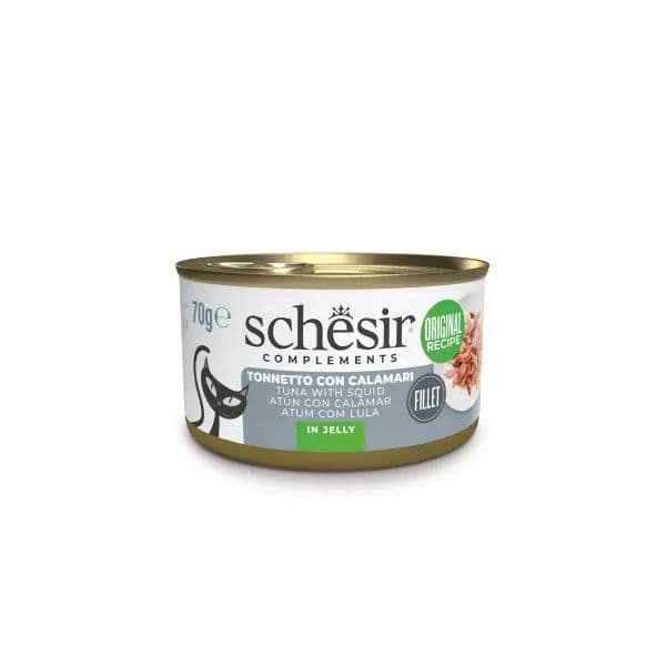 Ração Húmida Schesir Atum Com Lulas Em Gelatina Adulto 70g