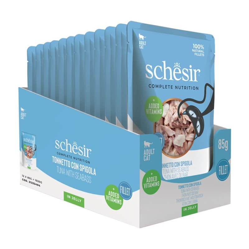 Schesir Pouch Gato de Atún con Lubina en gelatina 85 gr
